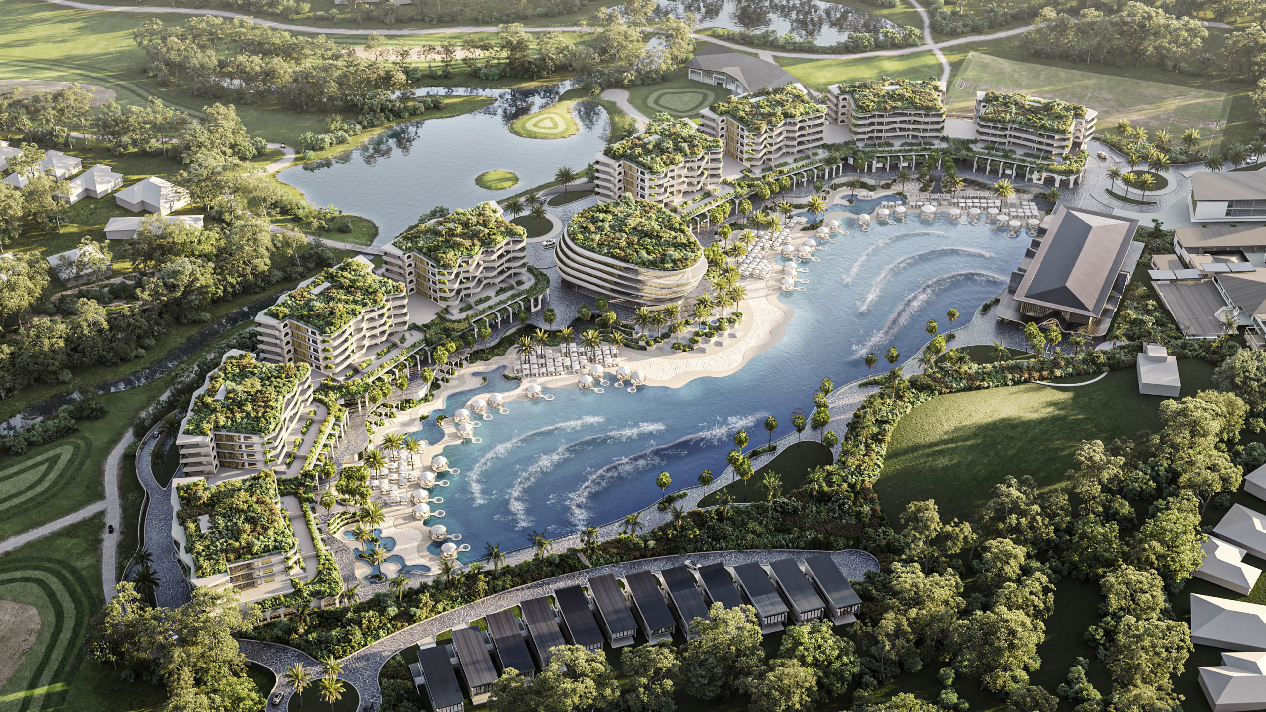 surf park design of The Club at Parkwood, Gold Coast